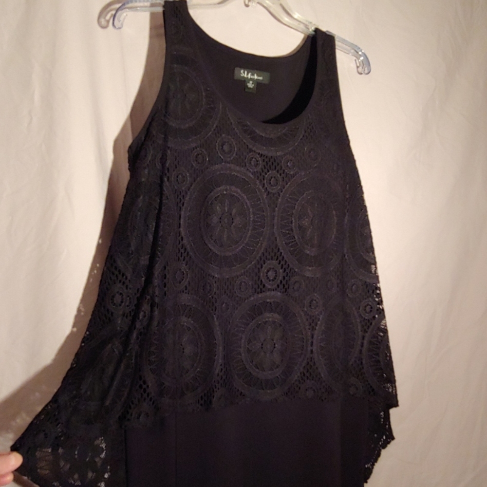 Black Tank Dress with Lace Smock Overlay